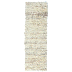 2'6"x8' Powder Ivory, Ben Ourain Moroccan Berber Shilhah Design, Natural Dyes, Extra Soft Wool, Hand Knotted Runner, Oriental Rug FWR497934