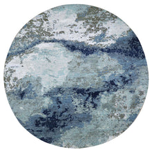 Load image into Gallery viewer, 10&#39;4&quot;x10&#39;4&quot; Blue Modern Abstract Design, Pure Wool, Hand Knotted, Densely Woven, Persian Knot Round Oriental Rug FWR498186