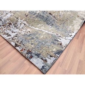 12'x15'1" Gray Abstract Design, Persian Knot with All Wool, Hand Knotted Oversized Oriental Rug FWR498222