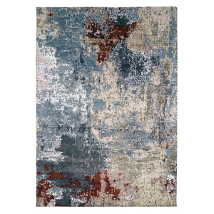 10'x14'2" Bone Gray, Natural Wool Hand Knotted, Abstract Design, Dense Weave Persian Knot, Oriental Rug FWR498510
