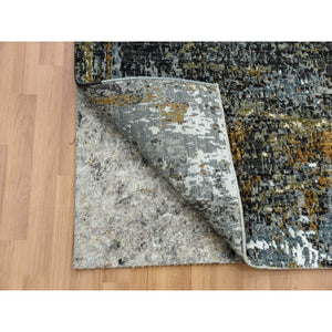 2'5"x19'10" Battleship Gray, Dense Weave Persian Knot, Organic Wool Hand Knotted, Abstract Design, XL Runner Oriental Rug FWR498582