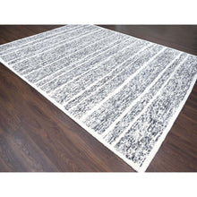 Load image into Gallery viewer, 10&#39;3&quot;x14&#39;1&quot; Black and Ivory, Modern Striae Design, Thick and Plush, Organic Undyed Wool, Hand Knotted, Oriental Rug FWR505098