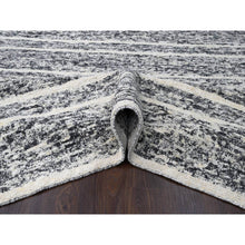 Load image into Gallery viewer, 10&#39;3&quot;x14&#39;1&quot; Black and Ivory, Modern Striae Design, Thick and Plush, Organic Undyed Wool, Hand Knotted, Oriental Rug FWR505098