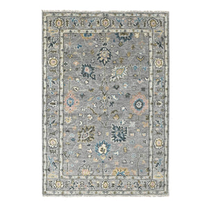 6'2"x9' Gray with Pop of Color, Oushak Design, Plush and Lush Supple Collection, Soft Wool Hand Knotted, Oriental Rug FWR505602