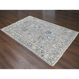 6'2"x9' Gray with Pop of Color, Oushak Design, Plush and Lush Supple Collection, Soft Wool Hand Knotted, Oriental Rug FWR505602