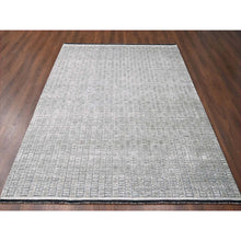 Load image into Gallery viewer, 7&#39;10&quot;x10&#39; Black and Gray, Wool and Plant Based Silk, Modern Textured Roman Floor Design, Hand Loomed, Oriental Rug FWR505782