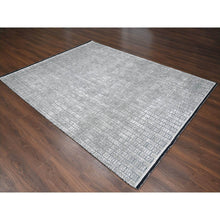 Load image into Gallery viewer, 7&#39;10&quot;x10&#39; Black and Gray, Wool and Plant Based Silk, Modern Textured Roman Floor Design, Hand Loomed, Oriental Rug FWR505782