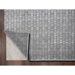 7'10"x10' Black and Gray, Wool and Plant Based Silk, Modern Textured Roman Floor Design, Hand Loomed, Oriental Rug FWR505782