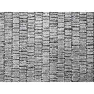 7'10"x10' Black and Gray, Wool and Plant Based Silk, Modern Textured Roman Floor Design, Hand Loomed, Oriental Rug FWR505782