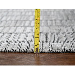 7'10"x10' Black and Gray, Wool and Plant Based Silk, Modern Textured Roman Floor Design, Hand Loomed, Oriental Rug FWR505782