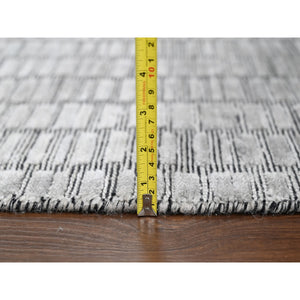 7'10"x10' Gray and Black, Modern Textured Roman Floor Design, Wool and Plant Based Silk, Hand Loomed, Oriental Rug FWR505842