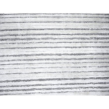 Load image into Gallery viewer, 7&#39;10&quot;x10&#39; Black and Ivory, Modern Textured and Variegated Line Design, Wool and Plant Based Silk, Hand Loomed, Oriental Rug FWR506004