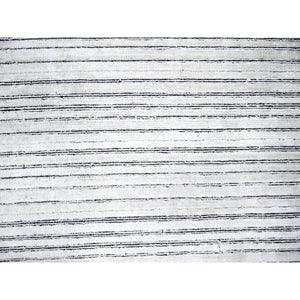 7'10"x10' Black and Ivory, Modern Textured and Variegated Line Design, Wool and Plant Based Silk, Hand Loomed, Oriental Rug FWR506004