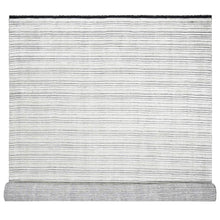 Load image into Gallery viewer, 12&#39;2&quot;x15&#39; Ivory and Black, Wool and Plant Based Silk, Hand Loomed, Natural Dyes, Modern Textured and Variegated Line Design, Oversize, Oriental Rug FWR506364