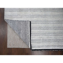 Load image into Gallery viewer, 12&#39;2&quot;x15&#39; Ivory and Black, Wool and Plant Based Silk, Hand Loomed, Natural Dyes, Modern Textured and Variegated Line Design, Oversize, Oriental Rug FWR506364