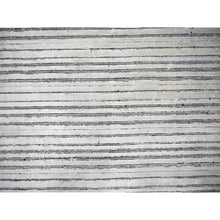 Load image into Gallery viewer, 12&#39;2&quot;x15&#39; Ivory and Black, Wool and Plant Based Silk, Hand Loomed, Natural Dyes, Modern Textured and Variegated Line Design, Oversize, Oriental Rug FWR506364