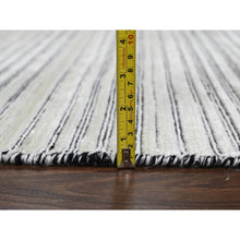 Load image into Gallery viewer, 12&#39;2&quot;x15&#39; Ivory and Black, Wool and Plant Based Silk, Hand Loomed, Natural Dyes, Modern Textured and Variegated Line Design, Oversize, Oriental Rug FWR506364