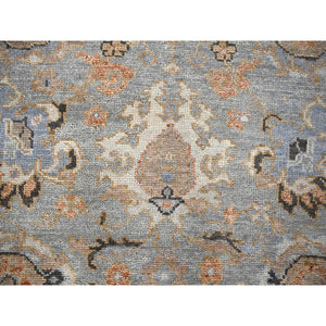 7'10"x8' Grey and Ivory, Hand Knotted Oushak Inspired Supple Collection, 100% Wool, Plush and Lush, Round Oriental Rug FWR506418