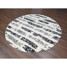 Load image into Gallery viewer, 7&#39;10&quot;x8&#39; Black and Ivory, Thick and Plush, Organic Undyed Wool, Modern Erased Column Design, Hand Knotted, Round, Oriental Rug FWR506604