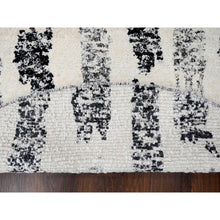 Load image into Gallery viewer, 7&#39;10&quot;x8&#39; Black and Ivory, Thick and Plush, Organic Undyed Wool, Modern Erased Column Design, Hand Knotted, Round, Oriental Rug FWR506604