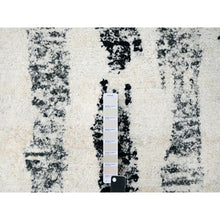 Load image into Gallery viewer, 7&#39;10&quot;x8&#39; Black and Ivory, Thick and Plush, Organic Undyed Wool, Modern Erased Column Design, Hand Knotted, Round, Oriental Rug FWR506604