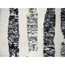 Load image into Gallery viewer, 7&#39;10&quot;x8&#39; Black and Ivory, Thick and Plush, Organic Undyed Wool, Modern Erased Column Design, Hand Knotted, Round, Oriental Rug FWR506604