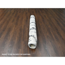 Load image into Gallery viewer, 7&#39;10&quot;x8&#39; Black and Ivory, Thick and Plush, Organic Undyed Wool, Modern Erased Column Design, Hand Knotted, Round, Oriental Rug FWR506604