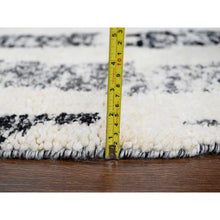 Load image into Gallery viewer, 7&#39;10&quot;x8&#39; Black and Ivory, Thick and Plush, Organic Undyed Wool, Modern Erased Column Design, Hand Knotted, Round, Oriental Rug FWR506604