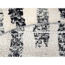 Load image into Gallery viewer, 7&#39;10&quot;x8&#39; Black and Ivory, Thick and Plush, Organic Undyed Wool, Modern Erased Column Design, Hand Knotted, Round, Oriental Rug FWR506604