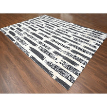 Load image into Gallery viewer, 10&#39;2&quot;x13&#39;7&quot; Ivory and Black, Organic Undyed Wool, Natural Dyes, Thick and Plush, Modern Erased Column Design, Hand Knotted, Oriental Rug FWR506658