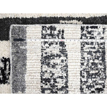 Load image into Gallery viewer, 10&#39;2&quot;x13&#39;7&quot; Ivory and Black, Organic Undyed Wool, Natural Dyes, Thick and Plush, Modern Erased Column Design, Hand Knotted, Oriental Rug FWR506658