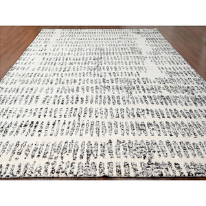 12'1"x17'9" White Heat with Charcoal Black, Modern Design, Organic Wool, Natural Dyes, Tone on Tone, Soft Pile, Hand Knotted, Oversized Oriental Rug FWR506694