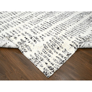 12'1"x17'9" White Heat with Charcoal Black, Modern Design, Organic Wool, Natural Dyes, Tone on Tone, Soft Pile, Hand Knotted, Oversized Oriental Rug FWR506694