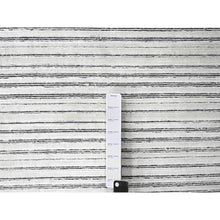 Load image into Gallery viewer, 14&#39;x16&#39; Anti-Flash White and Black, Wool and Plant Based Silk, Modern Textured and Variegated Line Design, Hand Loomed, Oversized Oriental Rug FWR506736