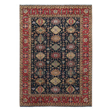 Load image into Gallery viewer, 9&#39;x12&#39; Carbon Black With Turkey Red, Karajeh Design with All Over Pattern, Vegetable Dyes, Pure Wool, Soft Pile, Hand Knotted, Oriental Rug FWR506742