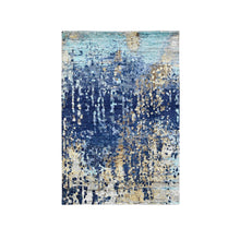 Load image into Gallery viewer, 4&#39;x6&#39; Millennium Blue, Modern Mosaic Design with Mix of Gold, Denser Weave, Wool and Silk, Persian Knot, Hand Knotted, Oriental Rug FWR507090