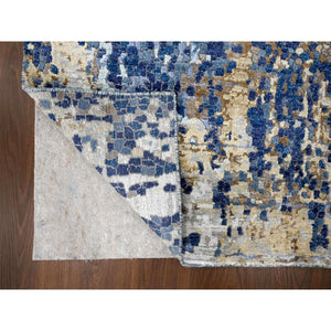 4'x6' Millennium Blue, Modern Mosaic Design with Mix of Gold, Denser Weave, Wool and Silk, Persian Knot, Hand Knotted, Oriental Rug FWR507090