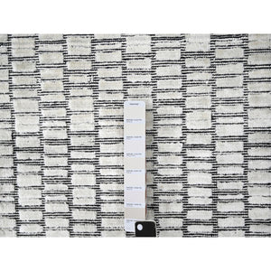 2'x3' Anti-Flash White, Modern Textured and Roman Floor Design, Hand Loomed, Wool and Plant Based Silk, Mat Oriental Rug FWR507186