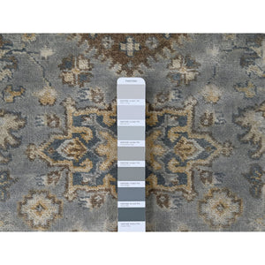 4'1"x6' Oxford Gray, Hand Knotted, Karajeh Design with Geometric Medallion, Extra Soft Wool, Oriental Rug FWR507300