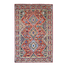 Load image into Gallery viewer, 6&#39;x8&#39;10&quot; Prismatic Red, Supple Collection Hand Knotted Shiraz Design with Serrated Medallions, Organic Wool, Oriental Rug FWR507378