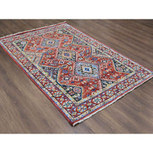 Load image into Gallery viewer, 6&#39;x8&#39;10&quot; Prismatic Red, Supple Collection Hand Knotted Shiraz Design with Serrated Medallions, Organic Wool, Oriental Rug FWR507378