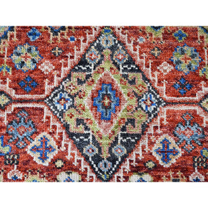 6'x8'10" Prismatic Red, Supple Collection Hand Knotted Shiraz Design with Serrated Medallions, Organic Wool, Oriental Rug FWR507378