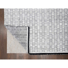 Load image into Gallery viewer, 12&#39;2&quot;x18&#39; Snow White and Asphalt Black, 100% wool, Hand Loomed, Modern Textured and Roman Tile Design, Oversized Oriental Rug FWR507516