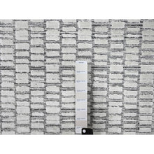 Load image into Gallery viewer, 12&#39;2&quot;x18&#39; Snow White and Asphalt Black, 100% wool, Hand Loomed, Modern Textured and Roman Tile Design, Oversized Oriental Rug FWR507516