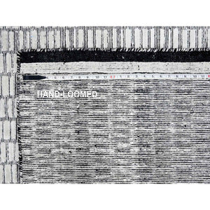 12'2"x18' Snow White and Asphalt Black, 100% wool, Hand Loomed, Modern Textured and Roman Tile Design, Oversized Oriental Rug FWR507516