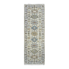 Load image into Gallery viewer, 2&#39;7&quot;x7&#39;9&quot; Acoustic White, Hand Knotted, Karajeh Design Tribal Medallions, Extra Soft Wool, Runner Oriental Rug FWR507642