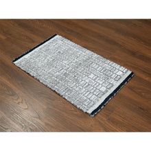 Load image into Gallery viewer, 2&#39;x3&#39; Oxford Gray with Raisin Black, Modern Textured and Variegated Line Design, 100% wool, Hand Loomed, Mat Oriental Rug FWR507936