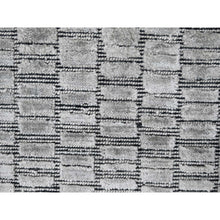 Load image into Gallery viewer, 2&#39;x3&#39; Oxford Gray with Raisin Black, Modern Textured and Variegated Line Design, 100% wool, Hand Loomed, Mat Oriental Rug FWR507936