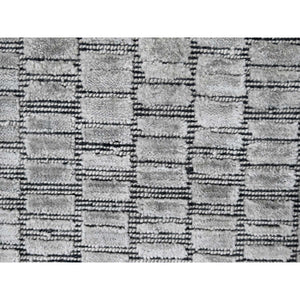 2'x3' Oxford Gray with Raisin Black, Modern Textured and Variegated Line Design, 100% wool, Hand Loomed, Mat Oriental Rug FWR507936