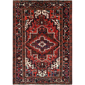 6'8"x9'3" Tomato Red, Hand Knotted, Worn Wool, Vintage Persian Heriz, Good Condition, Sides and Ends Professionally Secured, Cleaned, Oriental Rug FWR511422